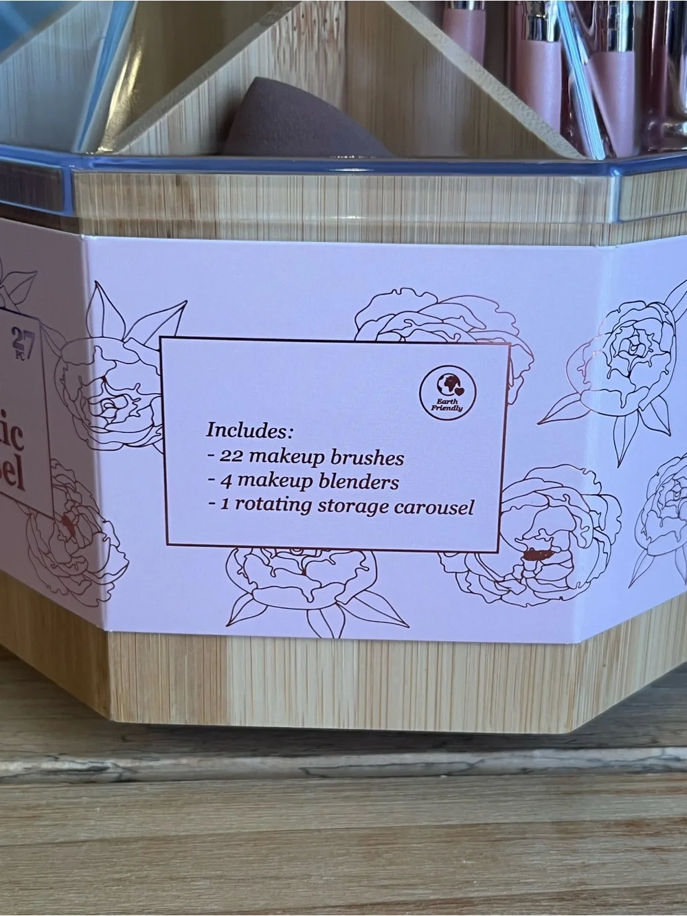 Bamboo Cosmetic Brush Carousel - Pink & Natural Wood